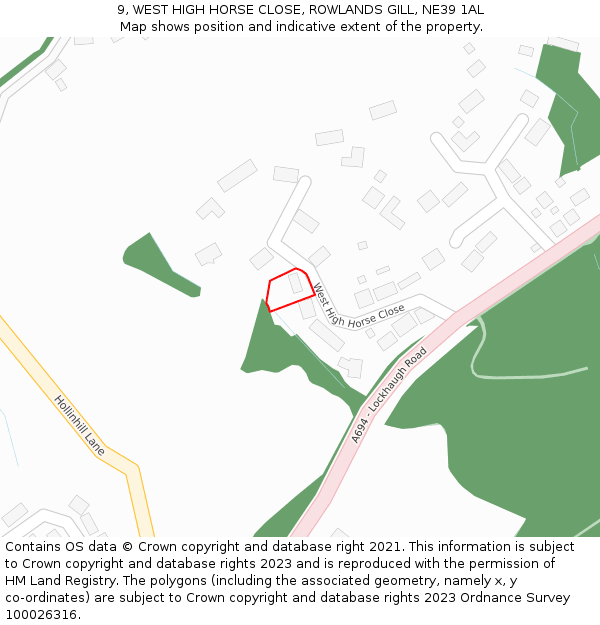 9, WEST HIGH HORSE CLOSE, ROWLANDS GILL, NE39 1AL: Location map and indicative extent of plot