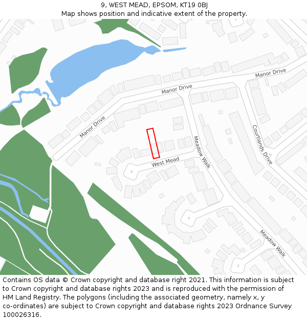 9, WEST MEAD, EPSOM, KT19 0BJ: Location map and indicative extent of plot