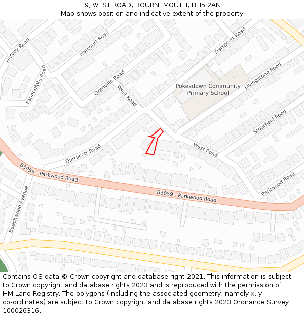 9, WEST ROAD, BOURNEMOUTH, BH5 2AN: Location map and indicative extent of plot