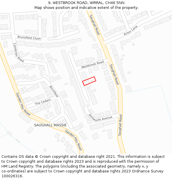 9, WESTBROOK ROAD, WIRRAL, CH46 5NN: Location map and indicative extent of plot