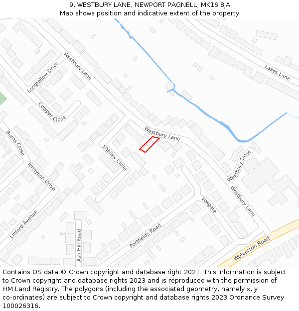 9, WESTBURY LANE, NEWPORT PAGNELL, MK16 8JA: Location map and indicative extent of plot