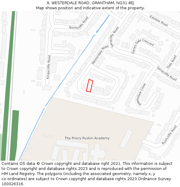 9, WESTERDALE ROAD, GRANTHAM, NG31 8EJ: Location map and indicative extent of plot