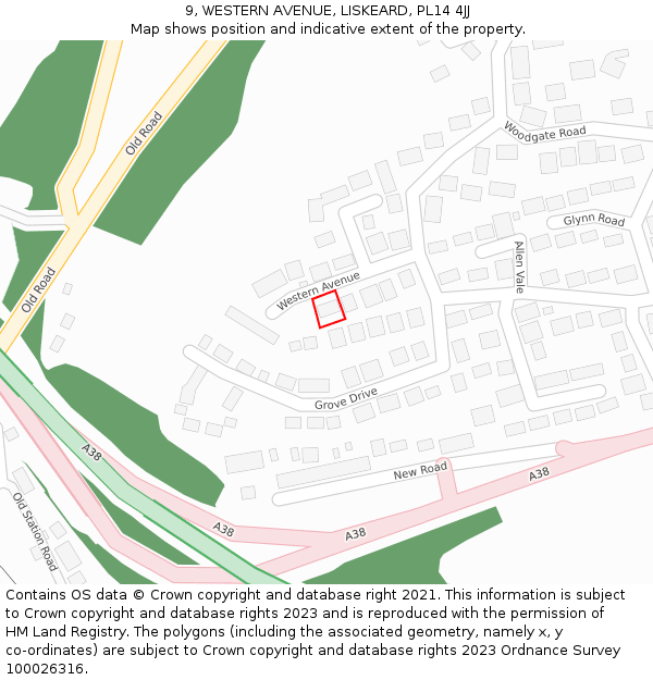 9, WESTERN AVENUE, LISKEARD, PL14 4JJ: Location map and indicative extent of plot