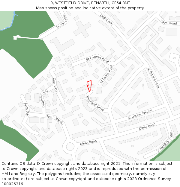 9, WESTFIELD DRIVE, PENARTH, CF64 3NT: Location map and indicative extent of plot