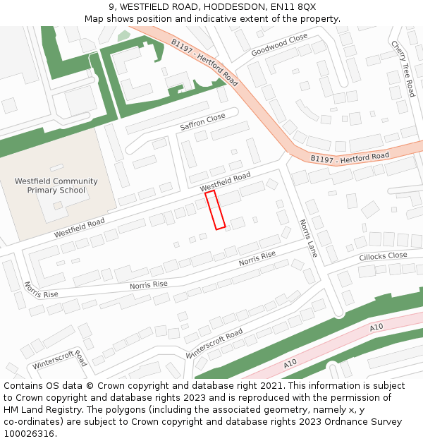 9, WESTFIELD ROAD, HODDESDON, EN11 8QX: Location map and indicative extent of plot