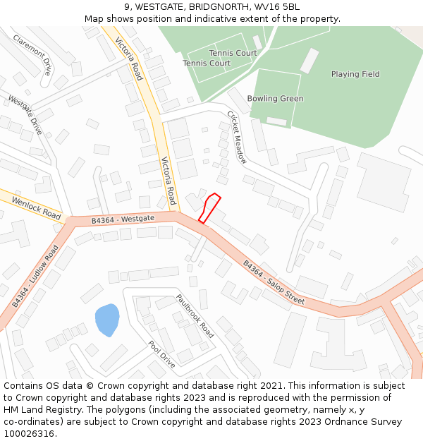 9, WESTGATE, BRIDGNORTH, WV16 5BL: Location map and indicative extent of plot