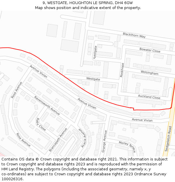 9, WESTGATE, HOUGHTON LE SPRING, DH4 6GW: Location map and indicative extent of plot