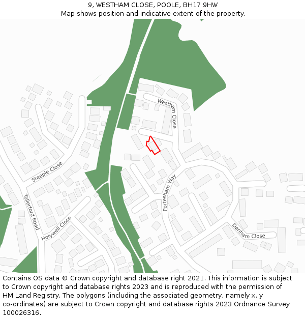 9, WESTHAM CLOSE, POOLE, BH17 9HW: Location map and indicative extent of plot