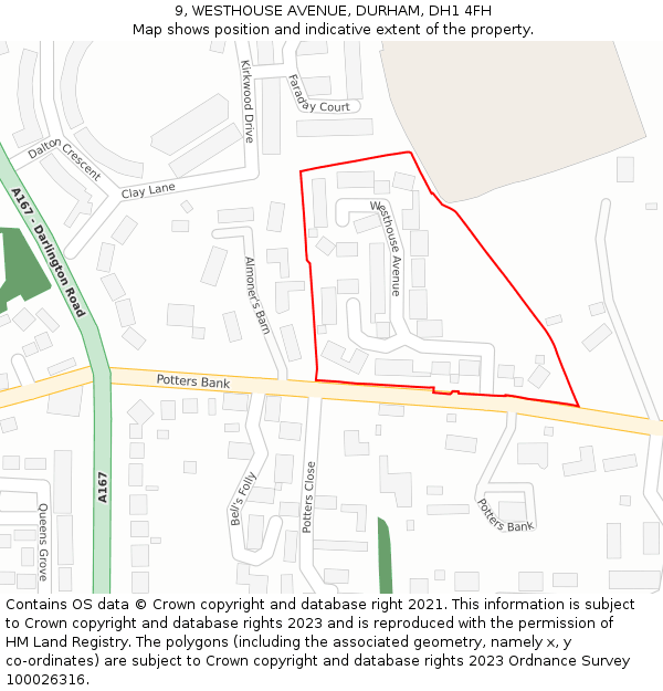 9, WESTHOUSE AVENUE, DURHAM, DH1 4FH: Location map and indicative extent of plot