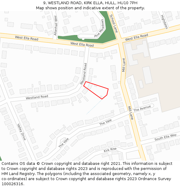 9, WESTLAND ROAD, KIRK ELLA, HULL, HU10 7PH: Location map and indicative extent of plot