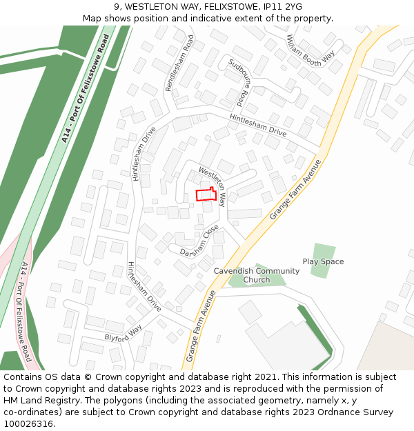 9, WESTLETON WAY, FELIXSTOWE, IP11 2YG: Location map and indicative extent of plot