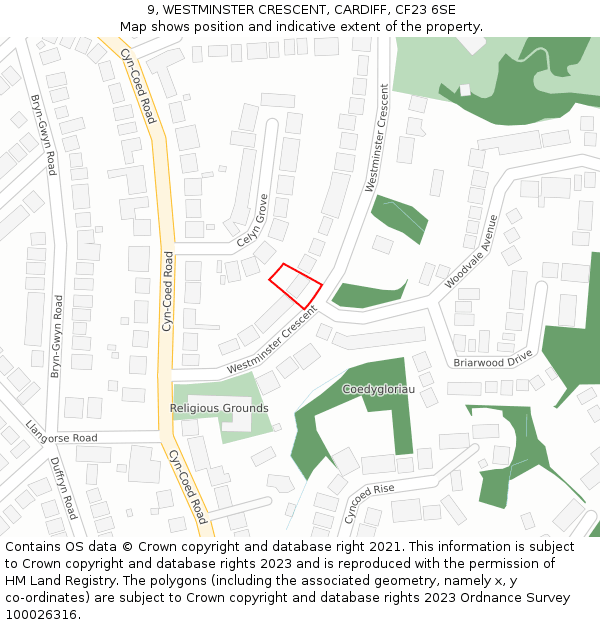 9, WESTMINSTER CRESCENT, CARDIFF, CF23 6SE: Location map and indicative extent of plot
