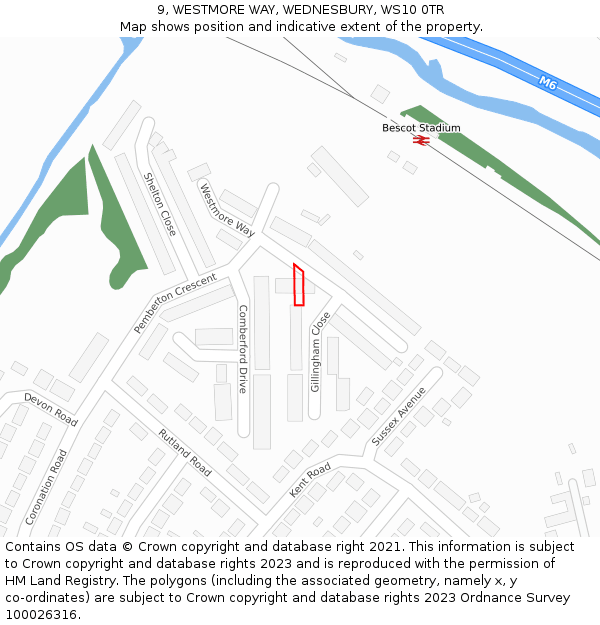 9, WESTMORE WAY, WEDNESBURY, WS10 0TR: Location map and indicative extent of plot