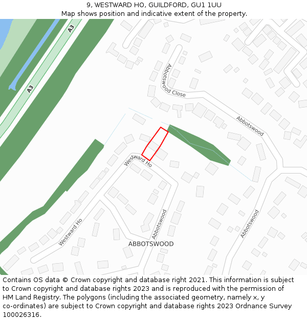 9, WESTWARD HO, GUILDFORD, GU1 1UU: Location map and indicative extent of plot