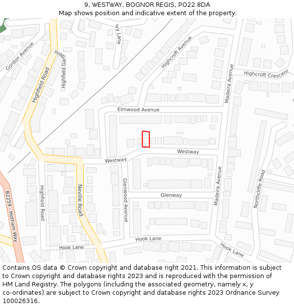 9, WESTWAY, BOGNOR REGIS, PO22 8DA: Location map and indicative extent of plot