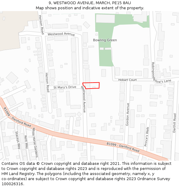 9, WESTWOOD AVENUE, MARCH, PE15 8AU: Location map and indicative extent of plot