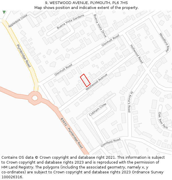 9, WESTWOOD AVENUE, PLYMOUTH, PL6 7HS: Location map and indicative extent of plot