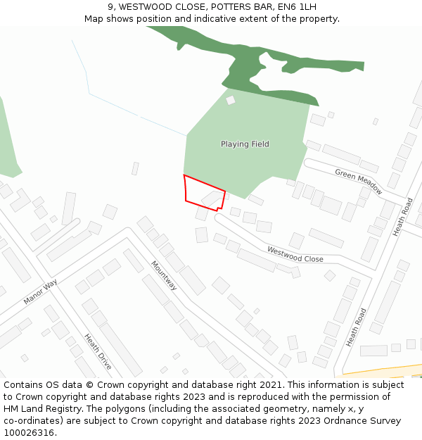 9, WESTWOOD CLOSE, POTTERS BAR, EN6 1LH: Location map and indicative extent of plot
