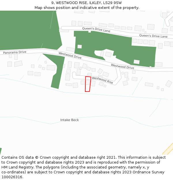 9, WESTWOOD RISE, ILKLEY, LS29 9SW: Location map and indicative extent of plot