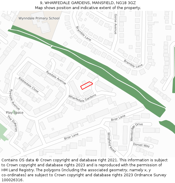 9, WHARFEDALE GARDENS, MANSFIELD, NG18 3GZ: Location map and indicative extent of plot