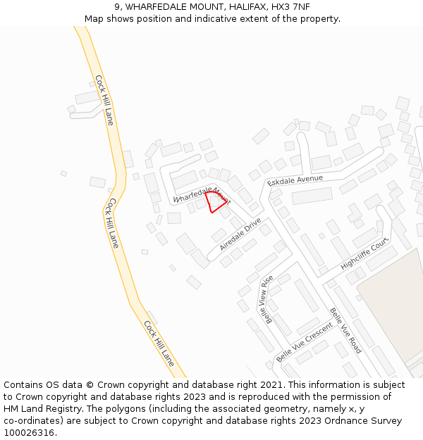 9, WHARFEDALE MOUNT, HALIFAX, HX3 7NF: Location map and indicative extent of plot
