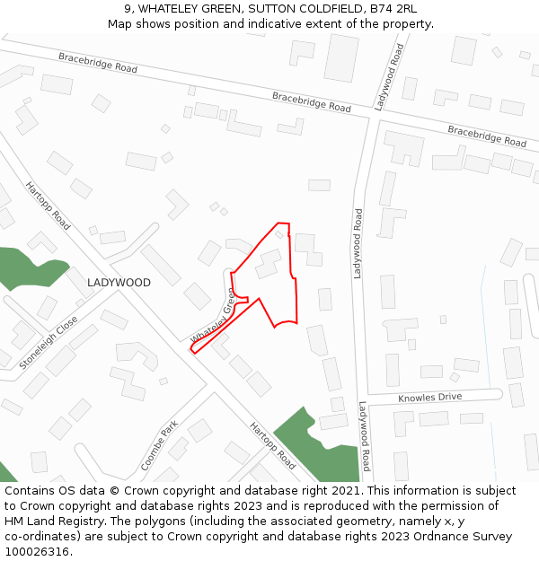 9, WHATELEY GREEN, SUTTON COLDFIELD, B74 2RL: Location map and indicative extent of plot