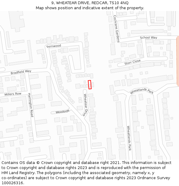 9, WHEATEAR DRIVE, REDCAR, TS10 4NQ: Location map and indicative extent of plot