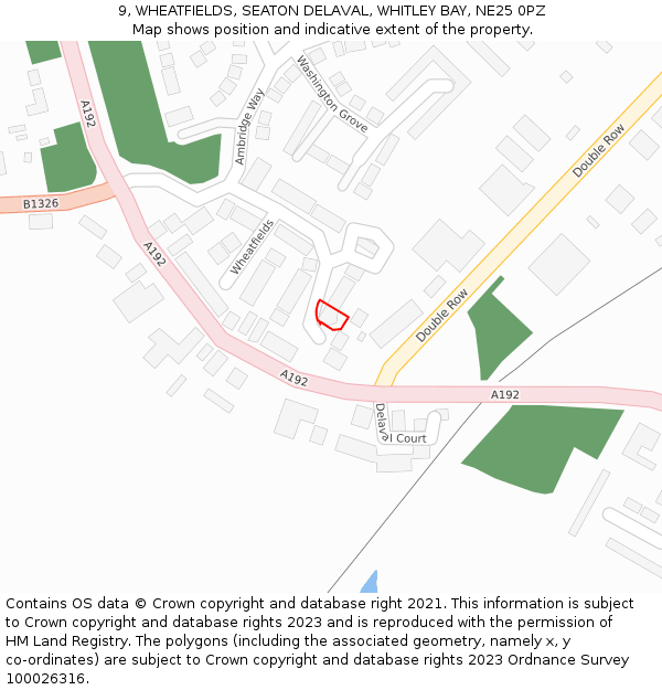 9, WHEATFIELDS, SEATON DELAVAL, WHITLEY BAY, NE25 0PZ: Location map and indicative extent of plot