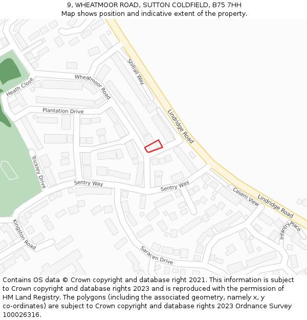 9, WHEATMOOR ROAD, SUTTON COLDFIELD, B75 7HH: Location map and indicative extent of plot
