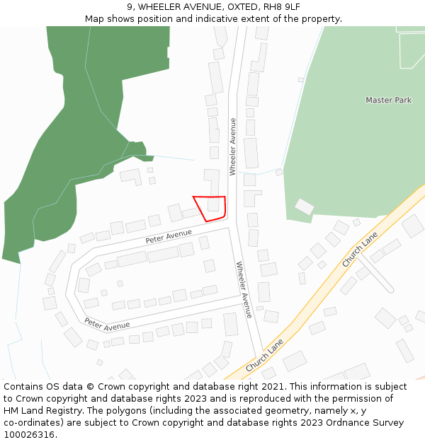 9, WHEELER AVENUE, OXTED, RH8 9LF: Location map and indicative extent of plot