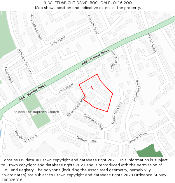 9, WHEELWRIGHT DRIVE, ROCHDALE, OL16 2QQ: Location map and indicative extent of plot