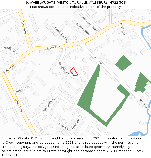 9, WHEELWRIGHTS, WESTON TURVILLE, AYLESBURY, HP22 5QS: Location map and indicative extent of plot