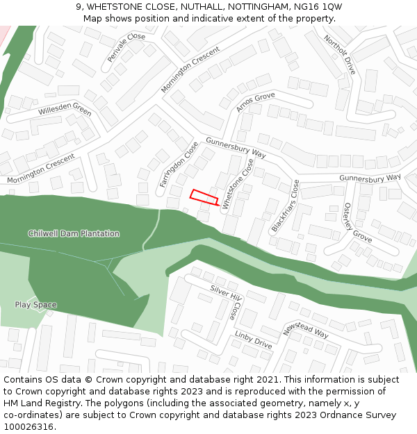 9, WHETSTONE CLOSE, NUTHALL, NOTTINGHAM, NG16 1QW: Location map and indicative extent of plot