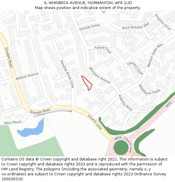 9, WHINBECK AVENUE, NORMANTON, WF6 1UD: Location map and indicative extent of plot