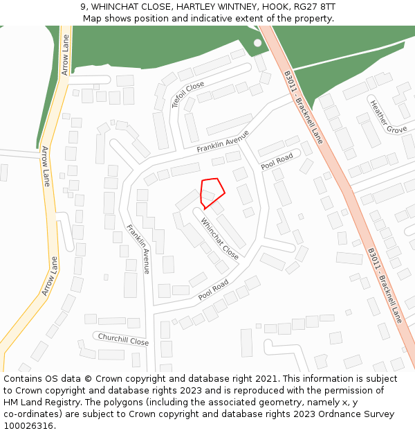 9, WHINCHAT CLOSE, HARTLEY WINTNEY, HOOK, RG27 8TT: Location map and indicative extent of plot