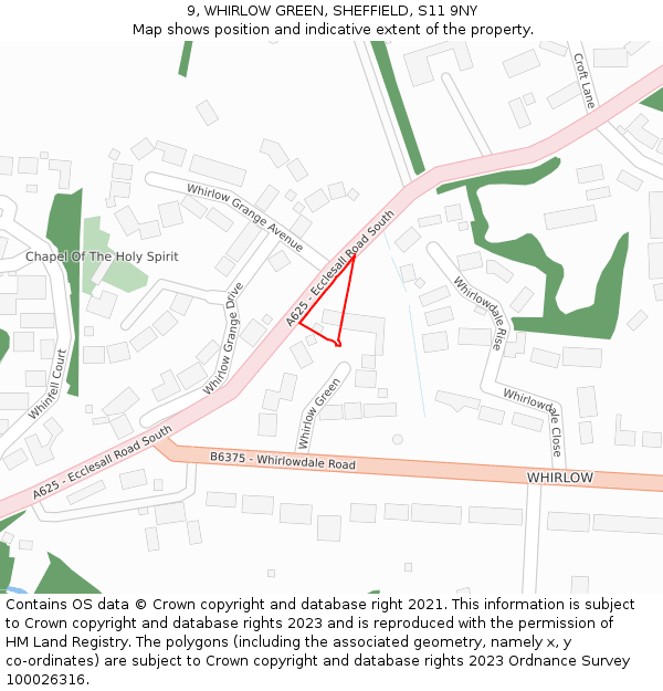 9, WHIRLOW GREEN, SHEFFIELD, S11 9NY: Location map and indicative extent of plot