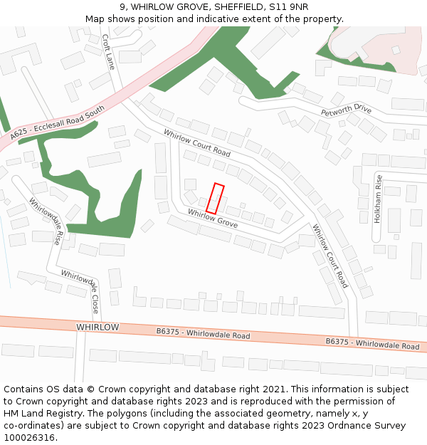9, WHIRLOW GROVE, SHEFFIELD, S11 9NR: Location map and indicative extent of plot