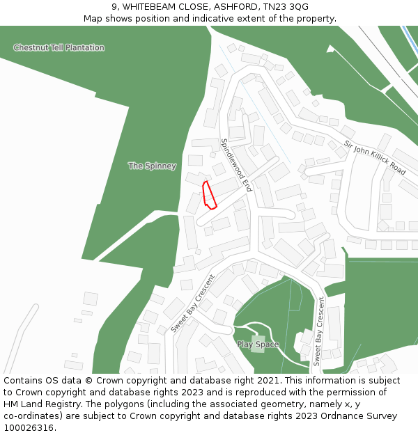 9, WHITEBEAM CLOSE, ASHFORD, TN23 3QG: Location map and indicative extent of plot