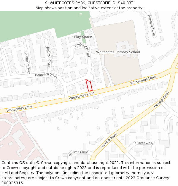 9, WHITECOTES PARK, CHESTERFIELD, S40 3RT: Location map and indicative extent of plot