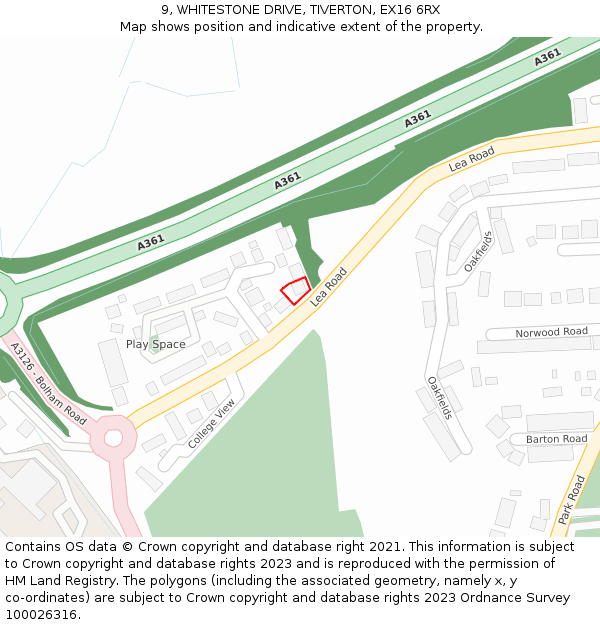 9, WHITESTONE DRIVE, TIVERTON, EX16 6RX: Location map and indicative extent of plot