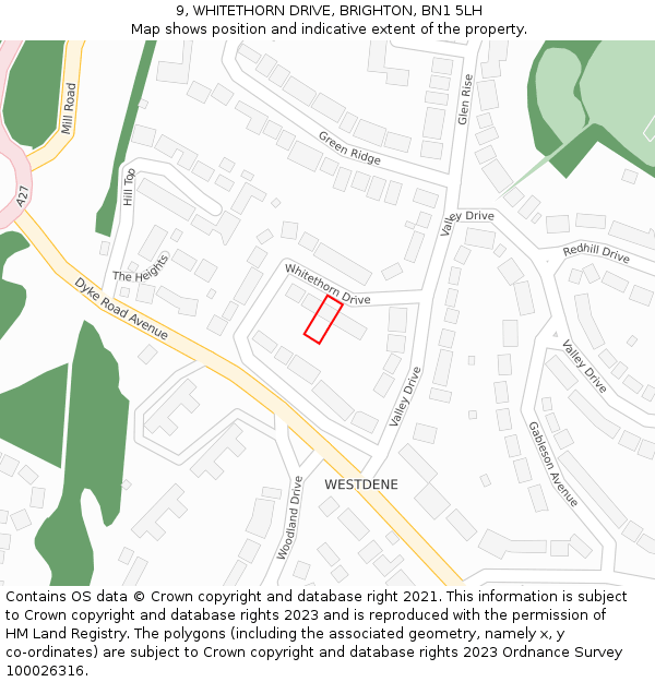 9, WHITETHORN DRIVE, BRIGHTON, BN1 5LH: Location map and indicative extent of plot