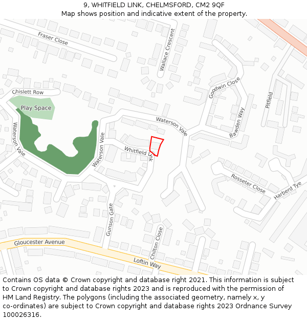 9, WHITFIELD LINK, CHELMSFORD, CM2 9QF: Location map and indicative extent of plot