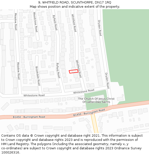 9, WHITFIELD ROAD, SCUNTHORPE, DN17 1RQ: Location map and indicative extent of plot
