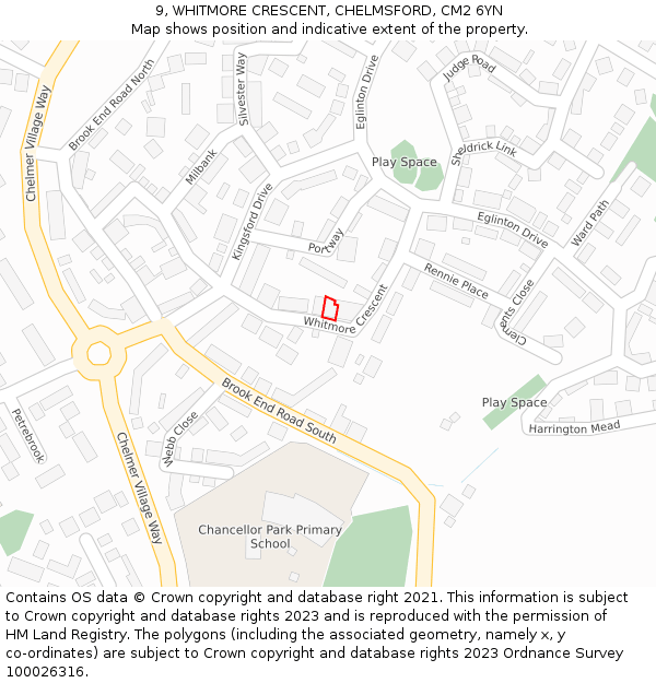 9, WHITMORE CRESCENT, CHELMSFORD, CM2 6YN: Location map and indicative extent of plot