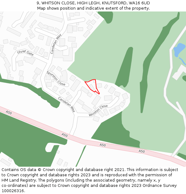 9, WHITSON CLOSE, HIGH LEGH, KNUTSFORD, WA16 6UD: Location map and indicative extent of plot