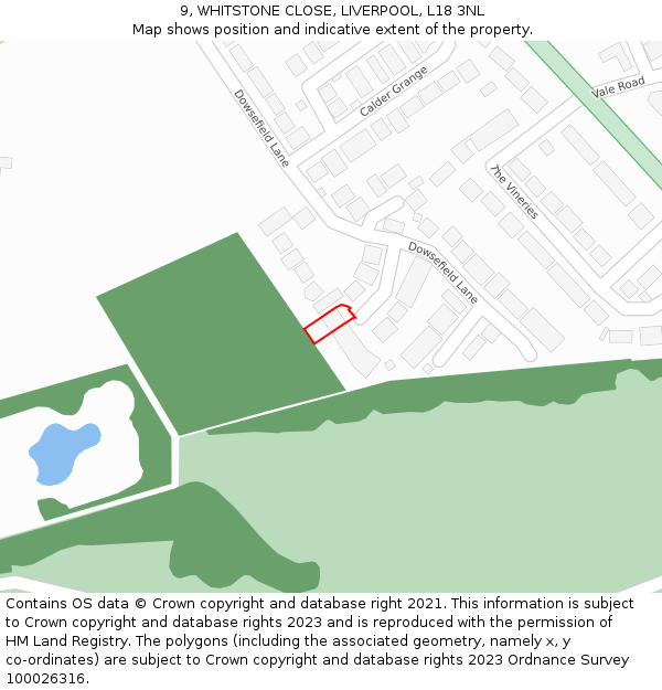 9, WHITSTONE CLOSE, LIVERPOOL, L18 3NL: Location map and indicative extent of plot