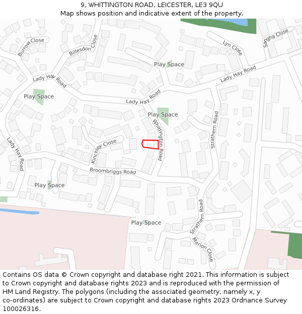 9, WHITTINGTON ROAD, LEICESTER, LE3 9QU: Location map and indicative extent of plot