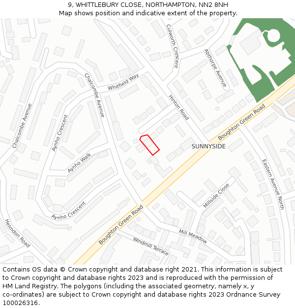 9, WHITTLEBURY CLOSE, NORTHAMPTON, NN2 8NH: Location map and indicative extent of plot