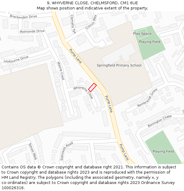 9, WHYVERNE CLOSE, CHELMSFORD, CM1 6UE: Location map and indicative extent of plot