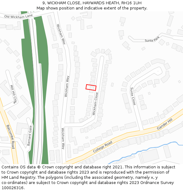 9, WICKHAM CLOSE, HAYWARDS HEATH, RH16 1UH: Location map and indicative extent of plot